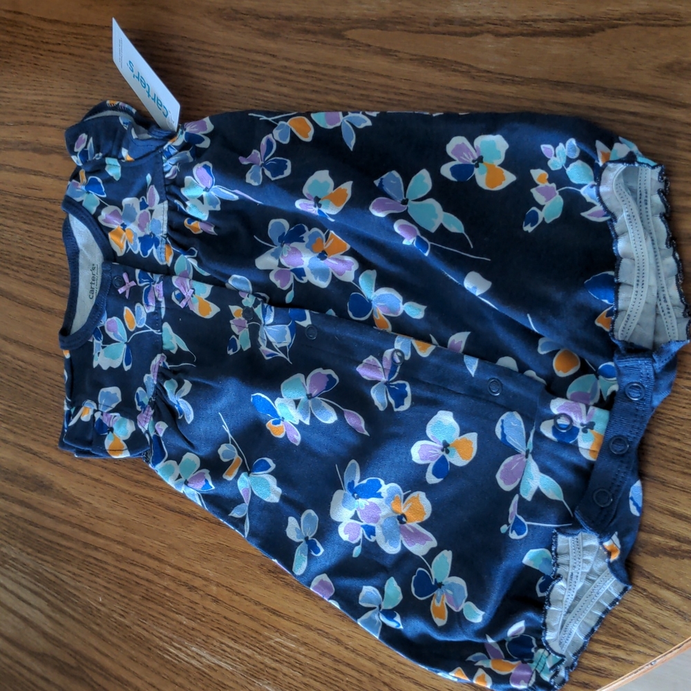NWT Carter's navy floral flutter sleeve baby romper 18M